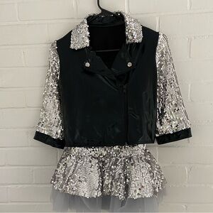Girls Sequin Silver And Black Dance, Tap, Ballet, Jazz, Recital Halloween Outfit